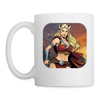 Stolze Kriegerin im Comic Style - Tasse - Weiß - Links