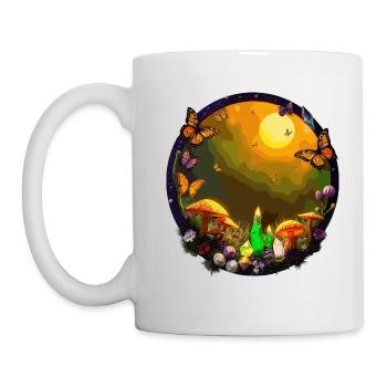 Schmetterlinge, Kristalle und Pilze - Tasse - Weiß - Links