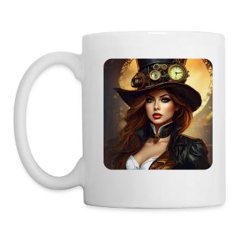 Cooles Steampunk Girl - Tasse - Weiß - Links