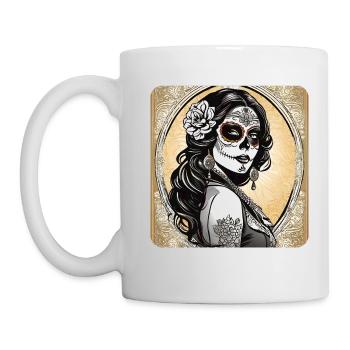 Dia de los Muertos Frau mit Blumen - Tasse - Weiß - Links