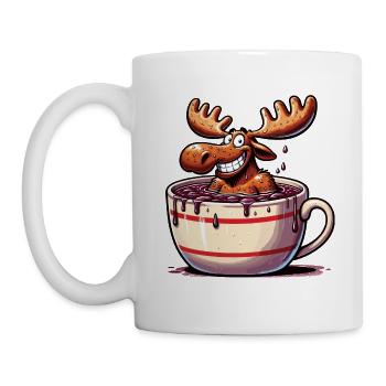 Un renne d’orignal se baigne dans une tasse de chocolat chaud - Mug blanc - blanc - Gauche