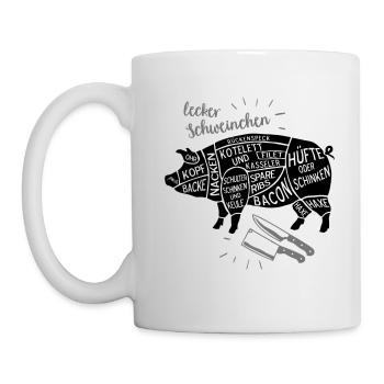 lecker Schweinchen lustiges Grill Shirt Geschenk - Tasse - Weiß - Links