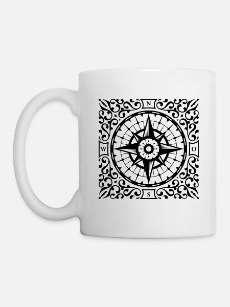 Kompass Ornamente - Tasse - Weiß
