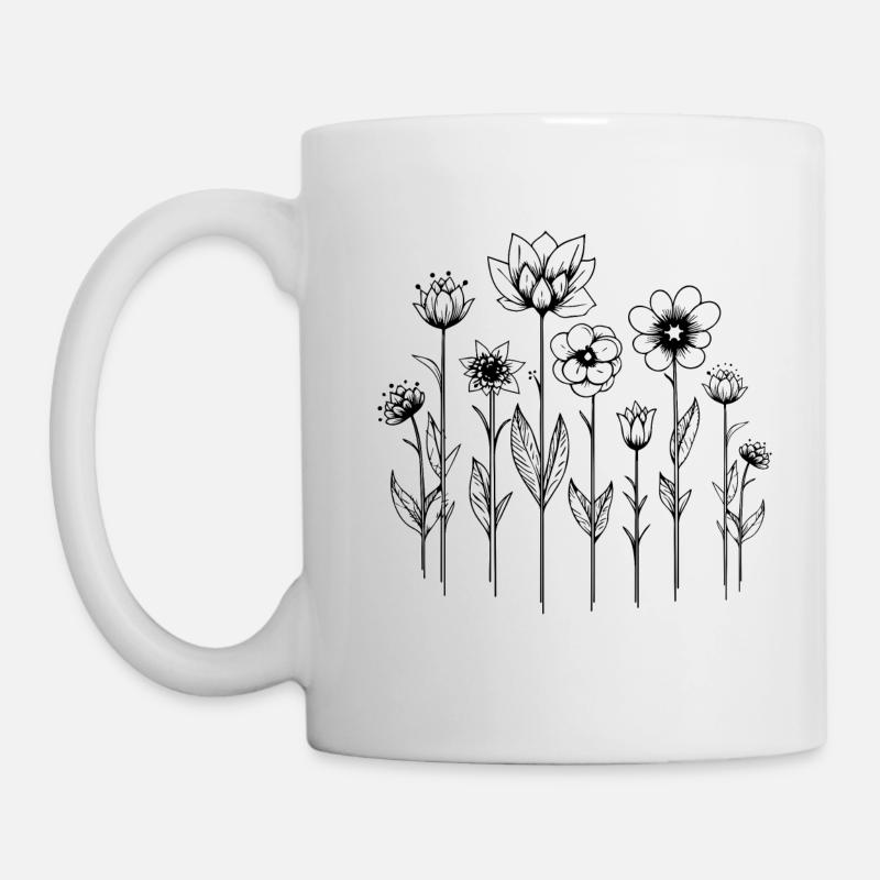 Garten Blumen, line art, Minimalismus, Sommer, Fun - Tasse - Weiß