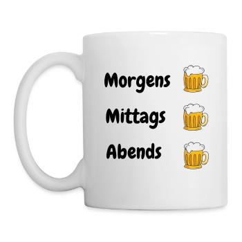 Morgens mittags abends Bier trinken - Tasse - Weiß - Links