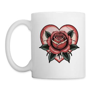Coeur avec rose, amour, tatouage - Mug blanc - blanc - Gauche