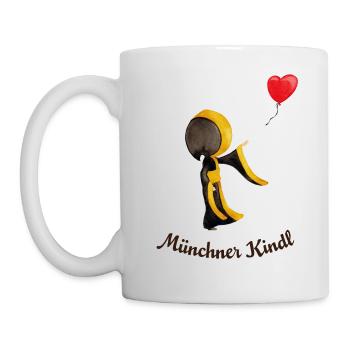Munich Kindl avec ballon de cœur et texte sombre - Mug blanc - blanc - Gauche
