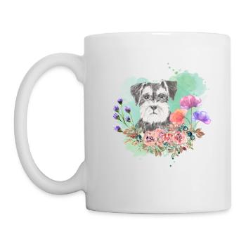 Schnauzer Cottagecore Wasserfarben Blumen - Tasse - Weiß - Links