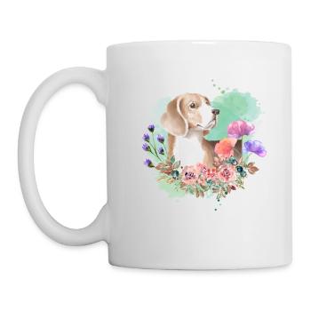 Beagle Cottagecore Watercolor Flowers - Mug - white - Left