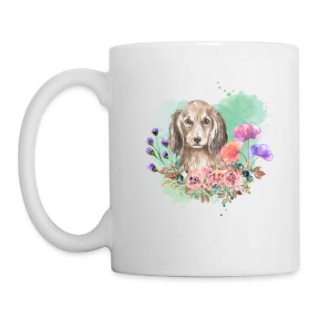 Dackel Cottagecore Wasserfarben Blumen - Tasse - Weiß - Links