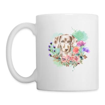 Dackel Cottagecore Wasserfarben Blumen - Tasse - Weiß - Links