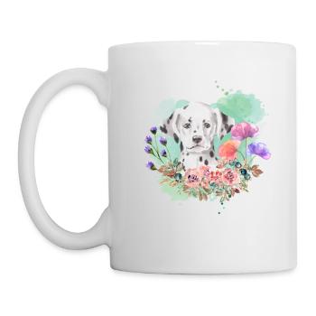 Dalmatiner Welpe Cottagecore Wasserfarben Blumen - Tasse - Weiß - Links