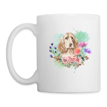 Cocker Spaniel Cottagecore Wasserfarben Blumen - Tasse - Weiß - Links