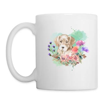 Labrador Welpe Cottagecore Wasserfarben Blumen - Tasse - Weiß - Links
