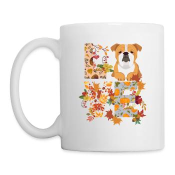 Bulldogge Hund Herbst Dankbarkeit Liebe - Tasse - Weiß - Links