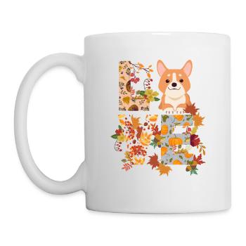 doux corgi chien automne gratitude amour - Mug blanc - blanc - Gauche