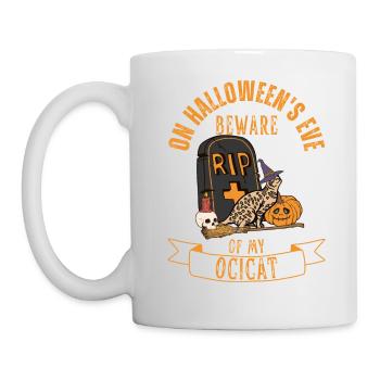 Cute and creepy Ocicat Halloween cat - Mug - white - Left
