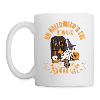 Süße und gruselige Birma Halloween Katze - Tasse - Weiß - Links