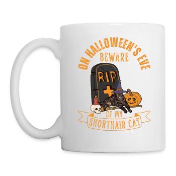 Cute and creepy shorthair cat Halloween - Mug - white - Left