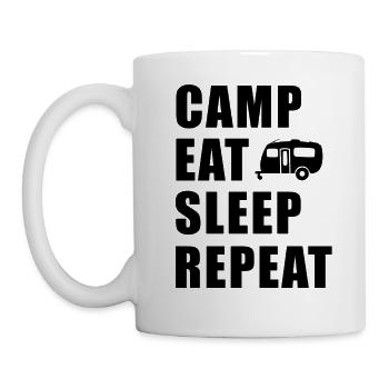 Camp Eat Sleep Repeat Wohnwagen in Schwarz - Tasse - Weiß - Links
