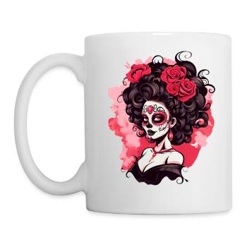 Dia de los muertos femme maquillage avec des fleurs - Mug blanc - blanc - Gauche