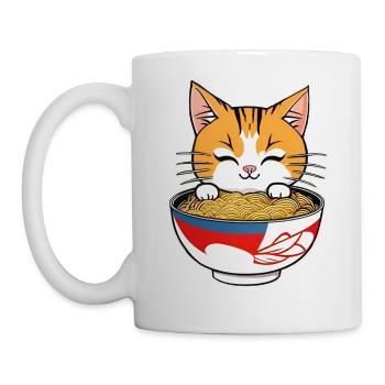 Cute Asian cat and ramen noodles - Mug - white - Left