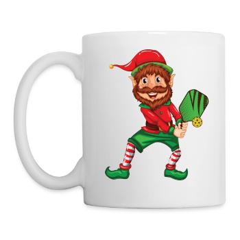 Weihnachtself mit Weihnachts-Pickleball-Schläger - Tasse - Weiß - Links
