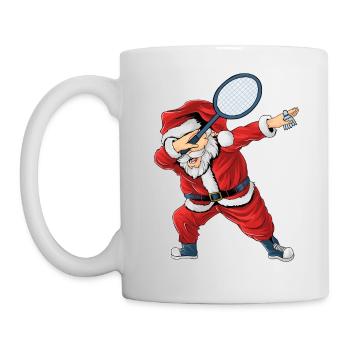 Weihnachtsmann mit Badmintonschläger und Badminton - Tasse - Weiß - Links