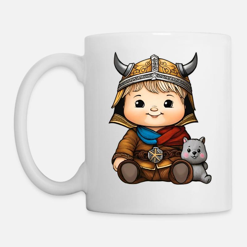 Baby Wikinger mit Kuscheltier - Tasse - Weiß