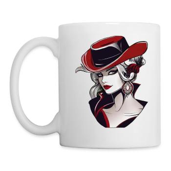 Femme cool avec un chapeau de cow-boy - Mug blanc - blanc - Gauche