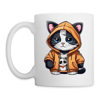 Chat cool avec sweat à capuche - Mug blanc - blanc - Gauche