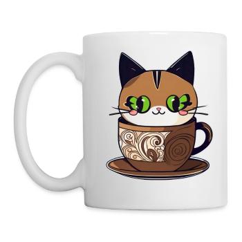 Niedliche Kaffee Katze - Tasse - Weiß - Links