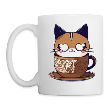 Niedliche Kaffee Katze - Tasse - Weiß - Links