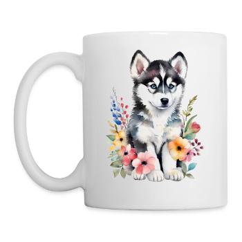 Husky Baby Puppy Cute Cute Watercolor Drawing - Mug - white - Left