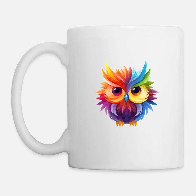 Cooles buntes Eulen Design - Tasse - Weiß