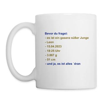 Bevor du fragst: es ist ein Junge - Tasse - Weiß - Links
