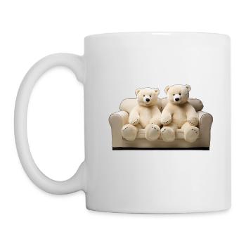 Zwei glückliche Eis-Teddybären auf dem Sofa - Tasse - Weiß - Links