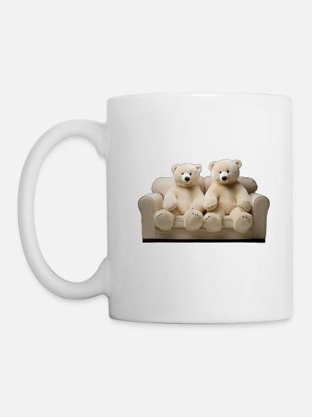 Zwei glückliche Eis-Teddybären auf dem Sofa - Tasse - Weiß