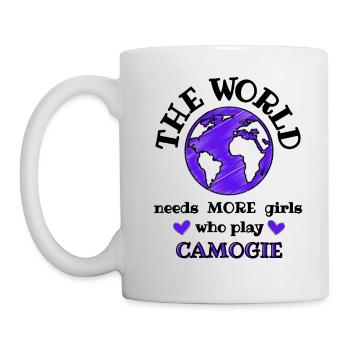 Le monde a besoin de plus de filles qui jouent au camogie. - Mug blanc - blanc - Gauche