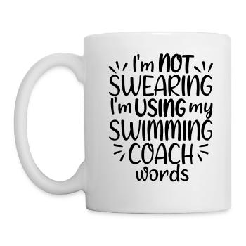 Ich schwöre nicht, dass ich die Worte meines Schwimmtrainers verwende - Tasse - Weiß - Links