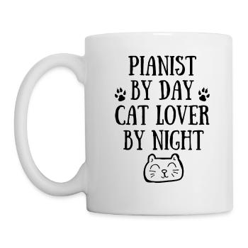 Pianiste de jour. Amoureux des chats la nuit. - Mug blanc - blanc - Gauche