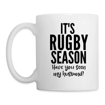 C’est la saison du rugby. Avez-vous vu mon mari? - Mug blanc - blanc - Gauche