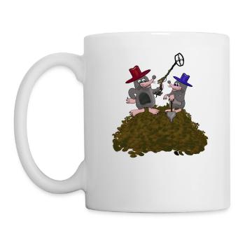 Deux taupes avec détecteur et bêche - Mug blanc - blanc - Gauche