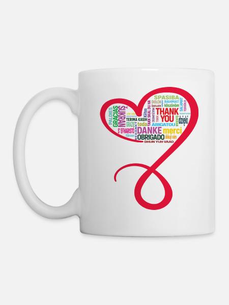 DANKE, THANK YOU, MERCI, GRAZIE, personalisierbar - Tasse - Weiß