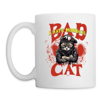 Bad Cat hate Mondays, Böse Katzen - Tasse - Weiß - Links