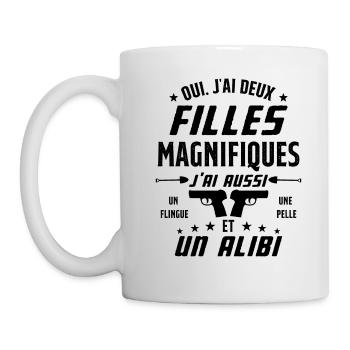 Papa J'ai deux Filles Magnifiques Humour Cadeau - Mug blanc - blanc - Gauche