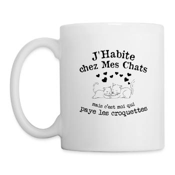 J'habite chez Mes Chats Humour Chat Drôle - Mug blanc - blanc - Gauche