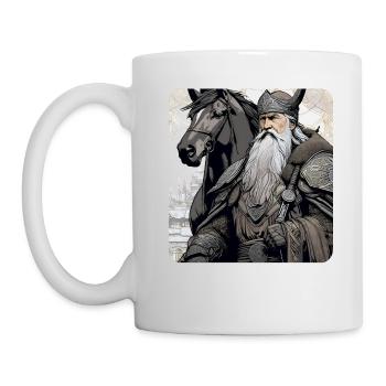 Fier Viking avec casque de cheval et de cornes - Mug blanc - blanc - Gauche