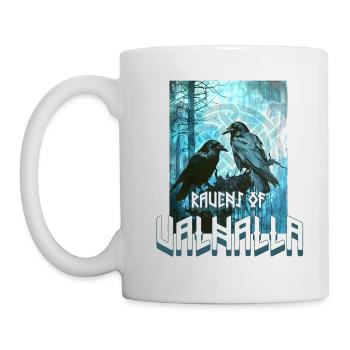 Symbole viking du Valhalla avec 2 corbeaux - Mug blanc - blanc - Gauche