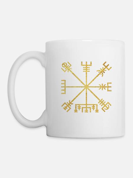 Vegvísir Isländisches Symbol für den Schutz von Reisenden - Tasse - Weiß